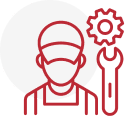 A red and white icon of a man with a wrench.