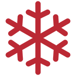 A red snowflake is shown on the black background.