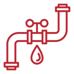 A red and black icon of a water supply