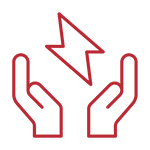 A red and black icon of two hands holding something.